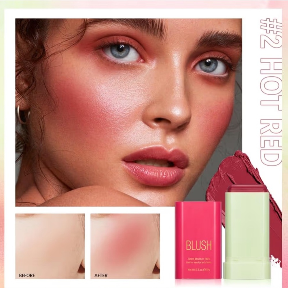On The Glow Blush Stick Solid Moisturizer Stick for Eyes Lips Cheek (hot red) - Picture 2 of 5